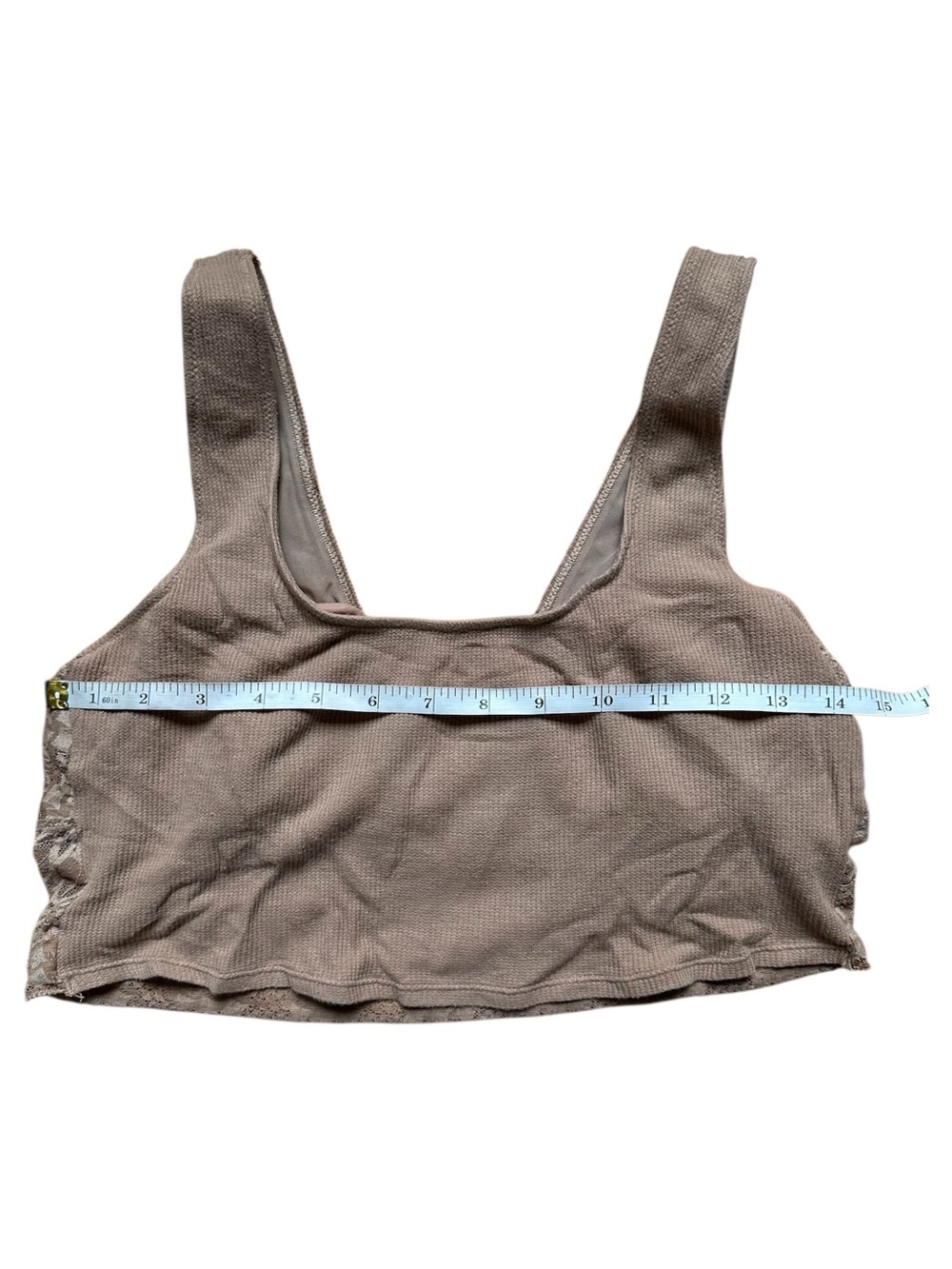 aerie Ribbed Scoop Bralette with Lace Trim - Tan - Picture 3 of 6